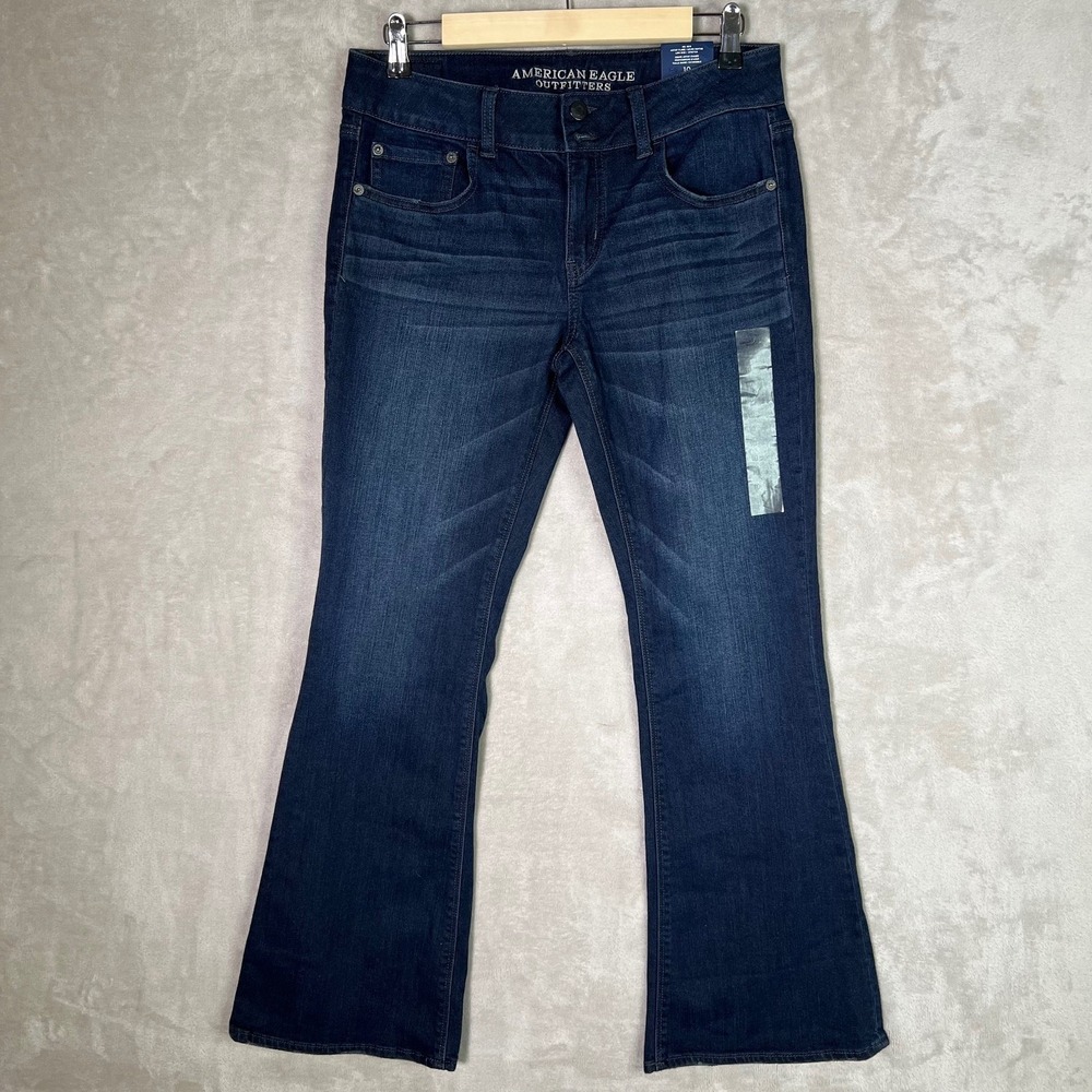 American Eagle Artist Flare AEO Denim Stretch Low Rise Jeans Y2K Women 10 Short - Picture 1 of 12